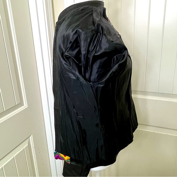 ELKI Women’s Latin Designer Embroidered Black Leather Jacket Sz M Hispanic Artsy - Picture 15 of 16